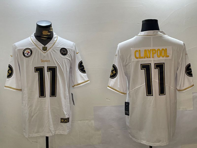 Men Pittsburgh Steelers #11 Claypool White Gold 2024 Nike Limited NFL Jersey style 1230->pittsburgh steelers->NFL Jersey